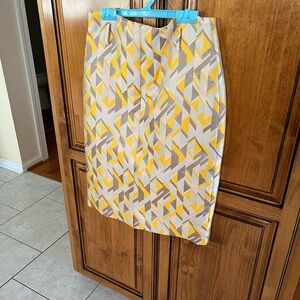 Etcetera Yellow and Gray Geometric Pencil Skirt